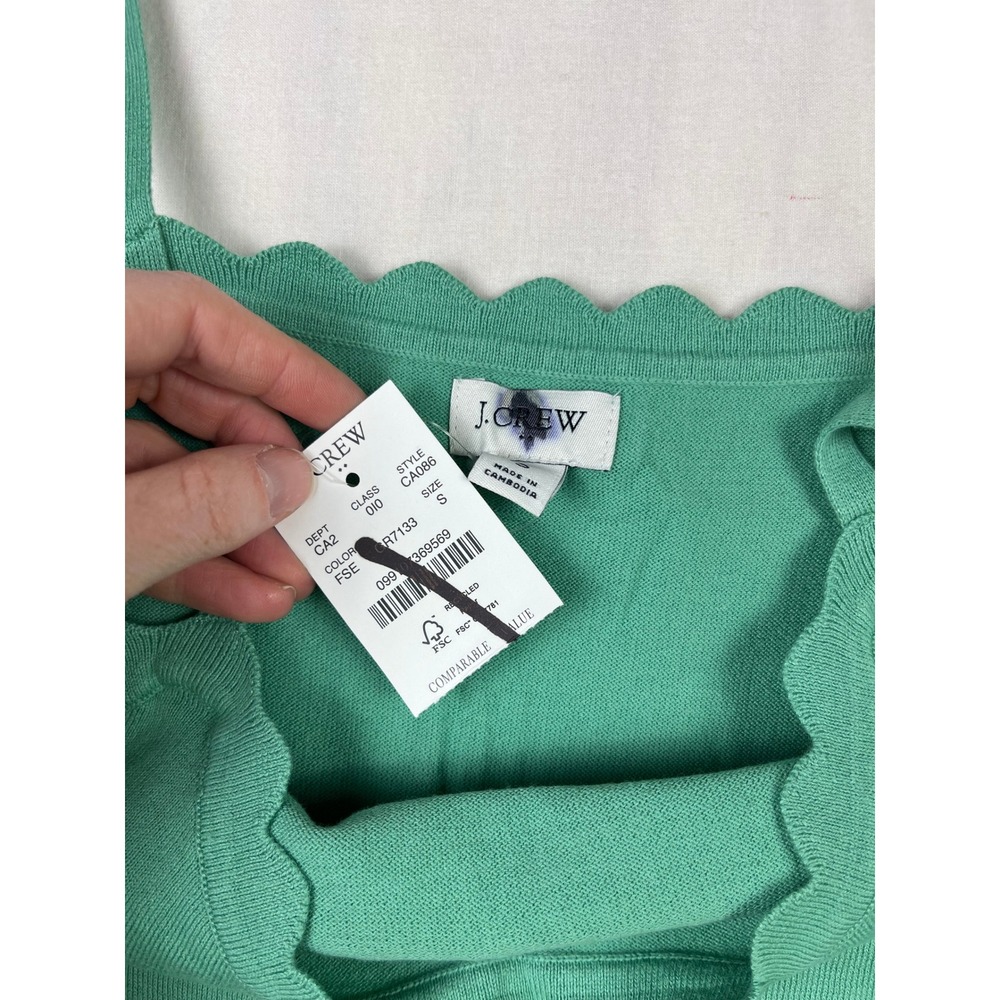 J.Crew‎ Green Scalloped Knit Camisole Tank Top CA086 Womens Small NWT - Picture 3 of 6